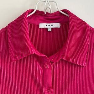 Vibrant Pink Button-Up Shirt and Pants Set. Comfy but chic palazzo outfit!